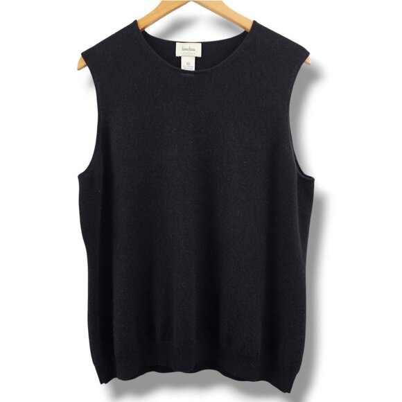 Neiman Marcus Cashmere Sleeveless Sweater Vest 2X Black Preppy Quiet Luxury Soft - Picture 1 of 7